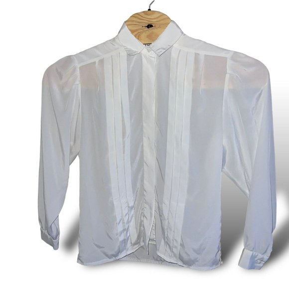 TJW by Mervyn’s 10 Woman’s VintageElegant Pleated‎ White Front Button Blouse - Picture 1 of 5